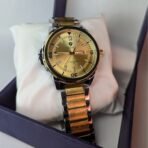 Men's Luxury Watch with Golden Dial & Golden Silver Straps - Image 2